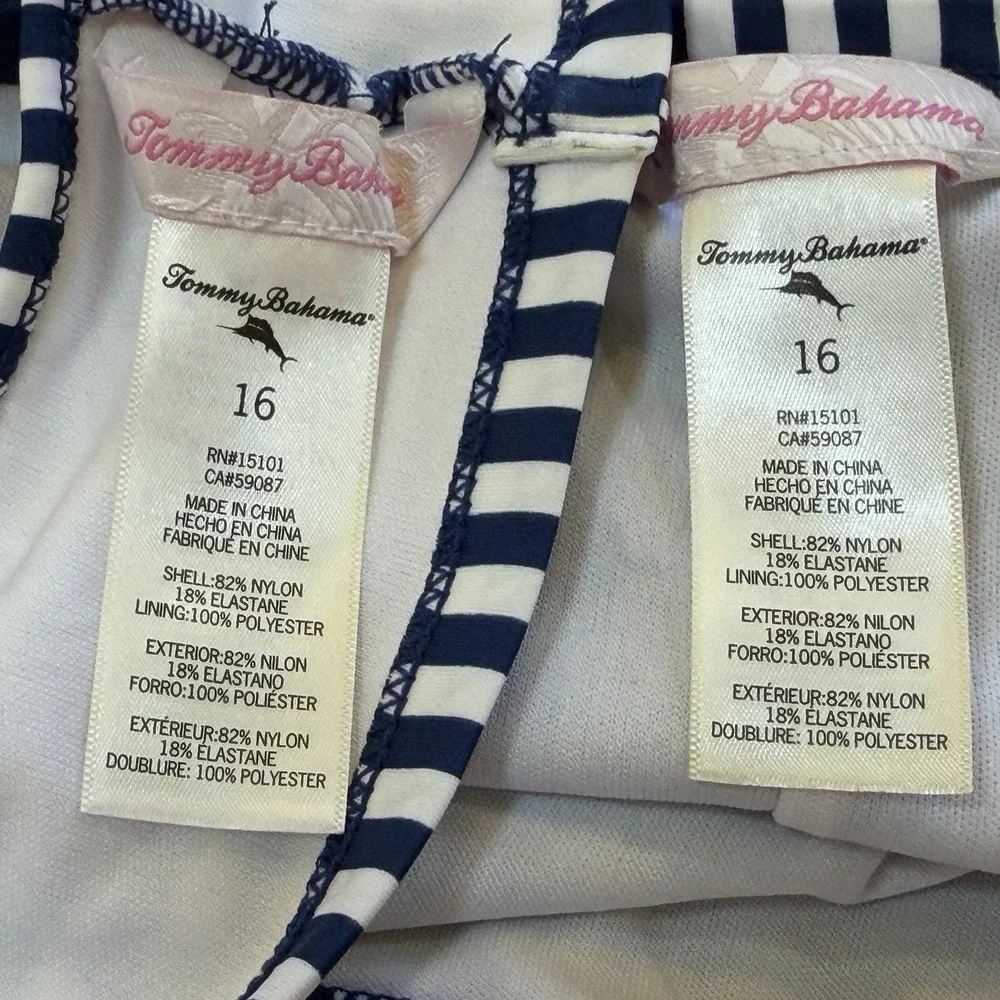 Tommy Bahama 2 Piece Swimsuit Girls Size 16 Blue Striped Trianlge Top Boy Shorts